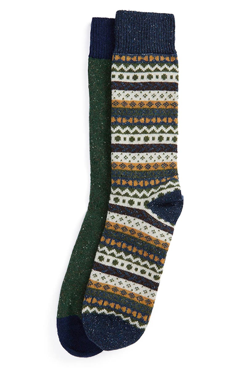 Barbour Assorted 2-Pack Neppy & Fair Isle Wool Blend Socks, Main, color, Multi Green
