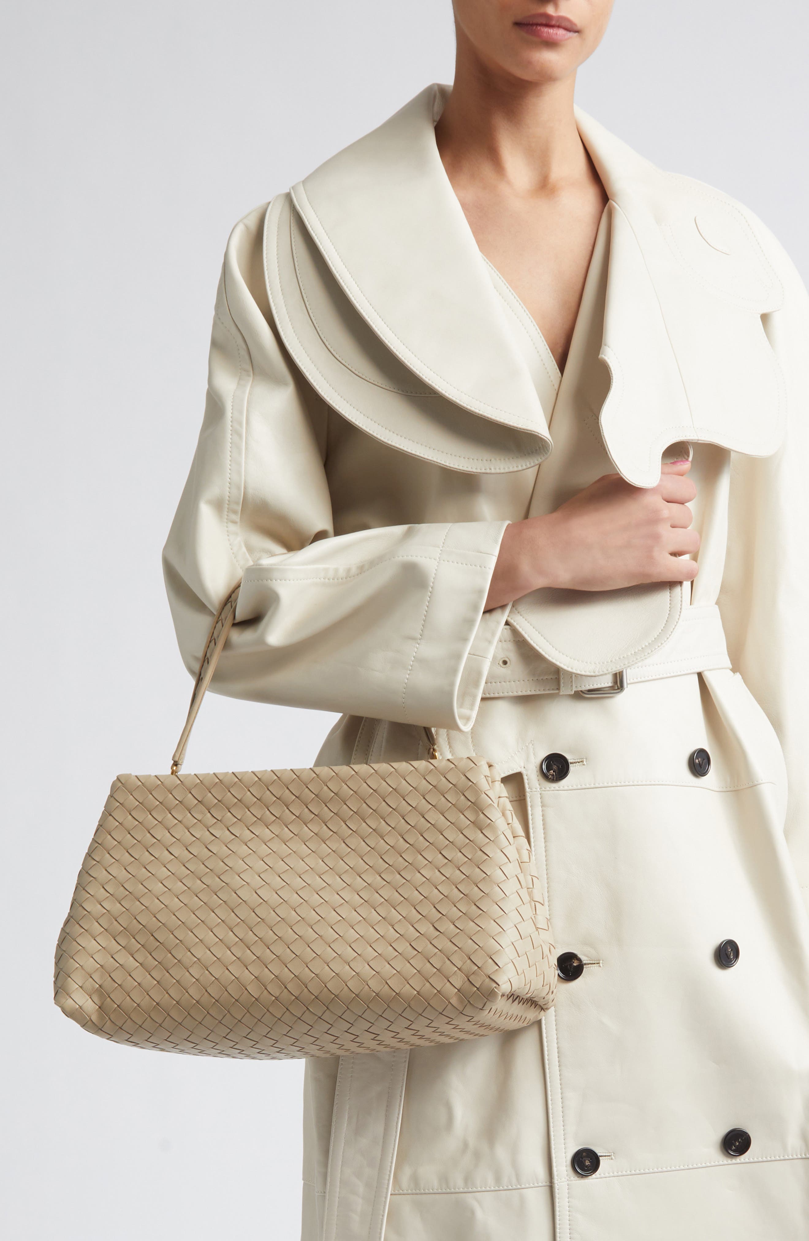 Bottega Veneta The 1998 Intrecciato Leather Handbag, Alternate, color, Ecru