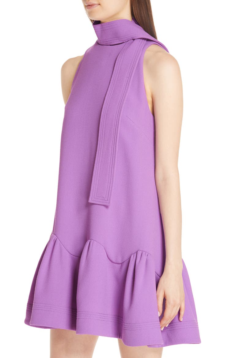 Scarf Neck Wool Blend Crepe Drop Waist Dress, Alternate, color, LAVENDER