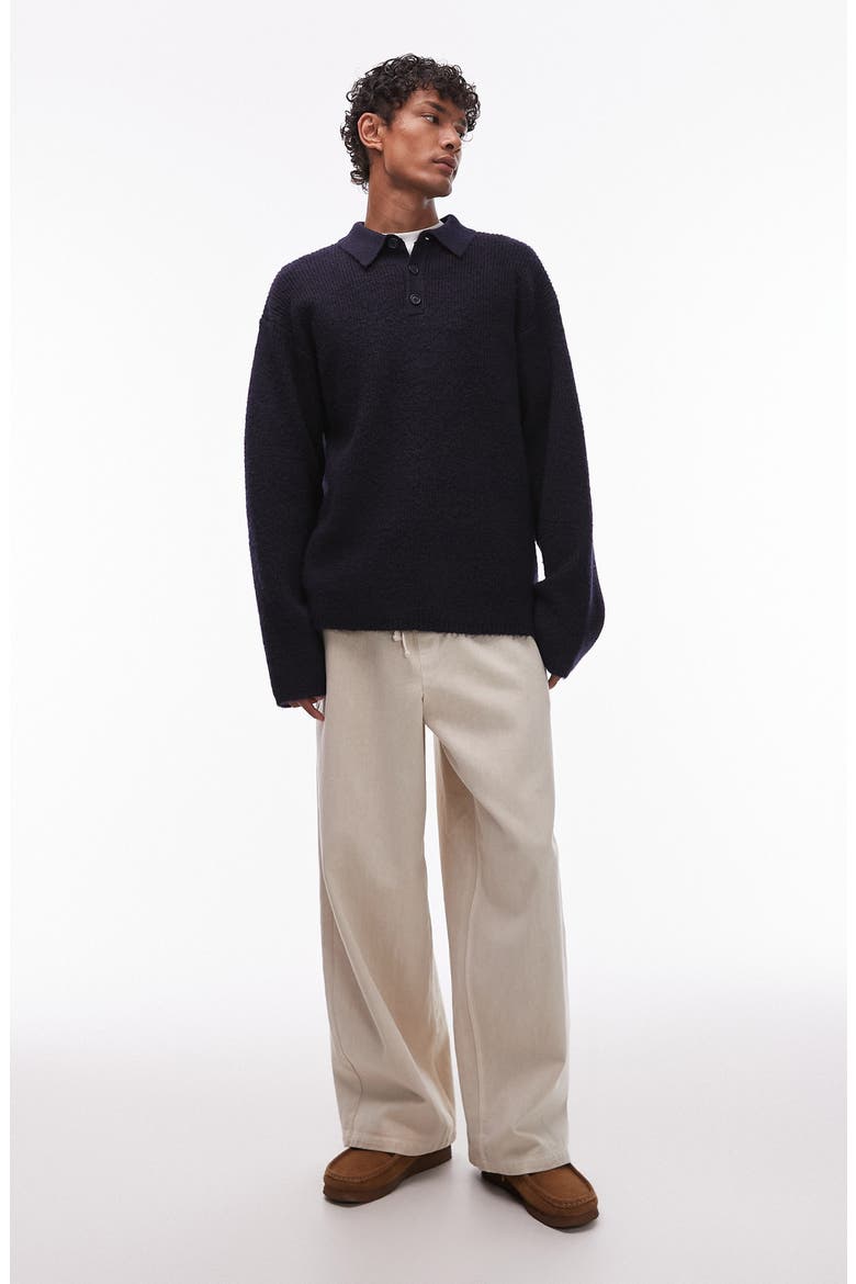 Oversize Long Sleeve Sweater Polo, Alternate, color, NAVY
