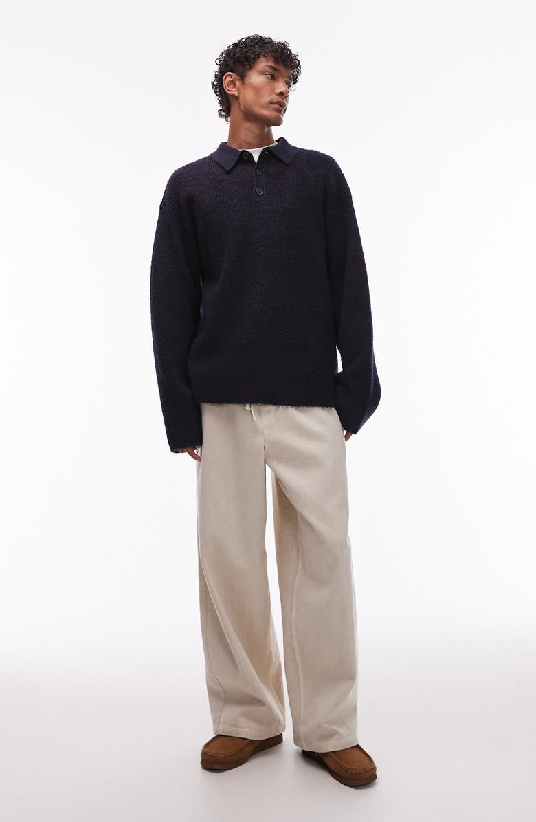 Topman Oversize Long Sleeve Sweater Polo, Alternate, color, Navy