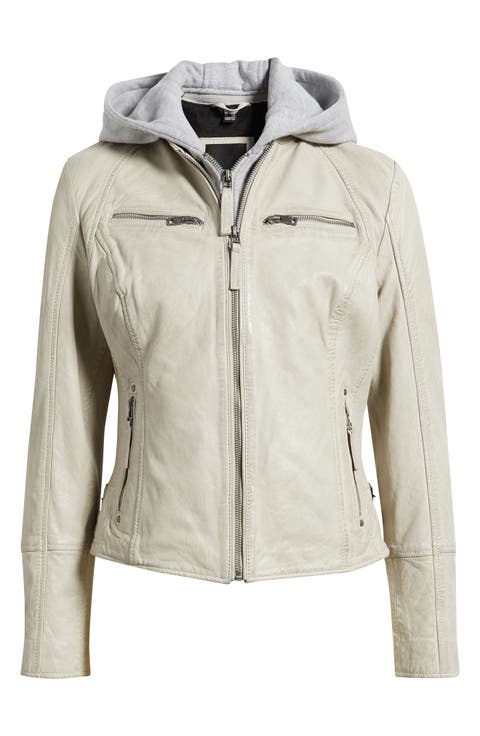Nola Leather Jacket with Removable Hoodie