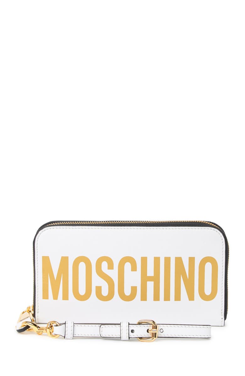 Moschino Logo Leather Wallet, Main, color,