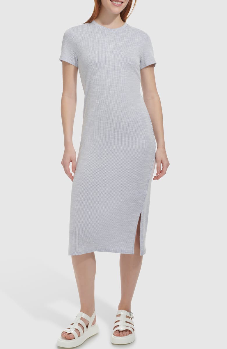 Andrew Marc Sport Pinstripe Short Sleeve Ribbed Midi Dress, Alternate, color,