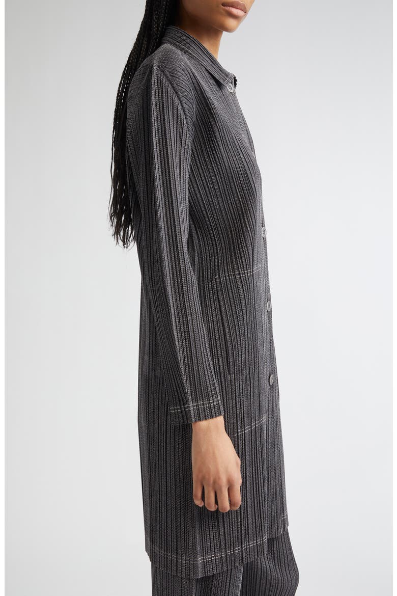 Trompe l'Oeil Pleated Shirt Jacket, Alternate, color, BLACK