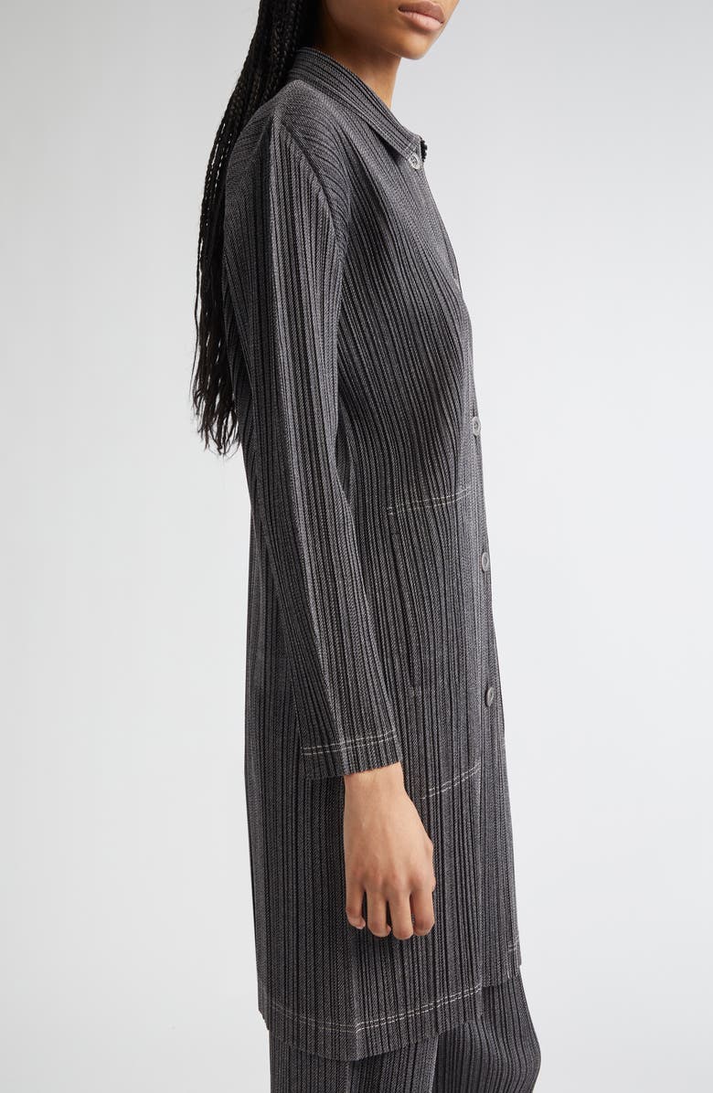 Pleats Please Issey Miyake Trompe l'Oeil Pleated Shirt Jacket, Alternate, color, Black