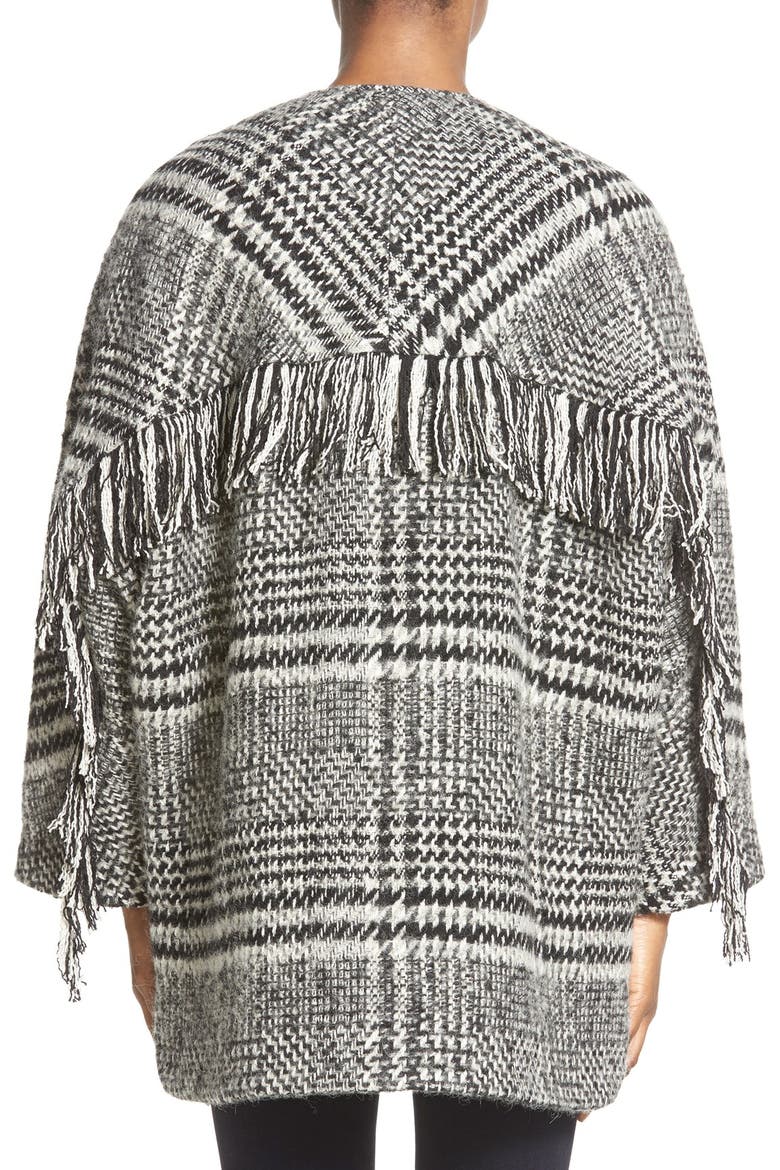 Fringe Trim Glen Plaid Poncho, Alternate, color, BLACK/ WHITE