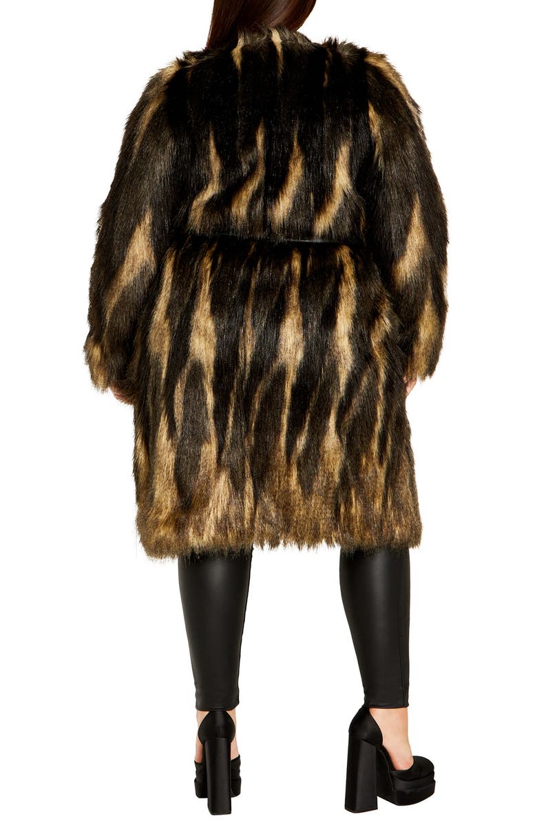 City Chic Diva Belted Faux Fur Coat, Alternate, color,