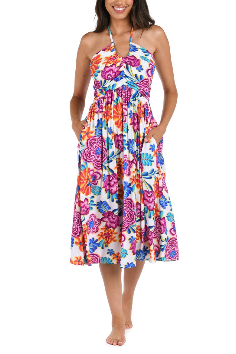 Paradiso Halter Midi Cover-Up Sundress, Main, color, WHITE