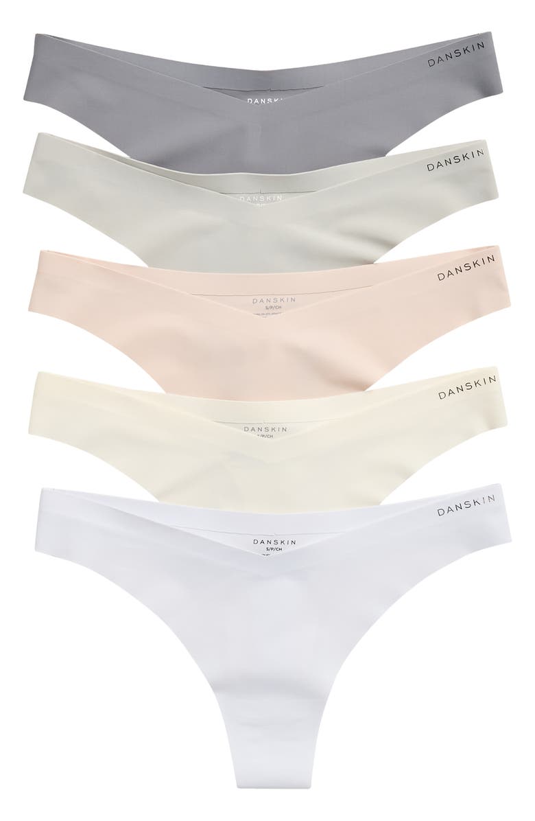 Danskin 5-Pack Laser Double Face Thongs, Main, color, Grey Multi