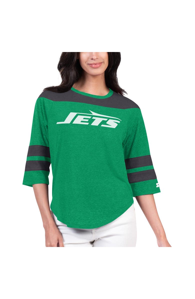 STARTER Women's Starter Kelly Green New York Jets Fullback Tri-Blend 3/4-Sleeve T-Shirt, Alternate, color,