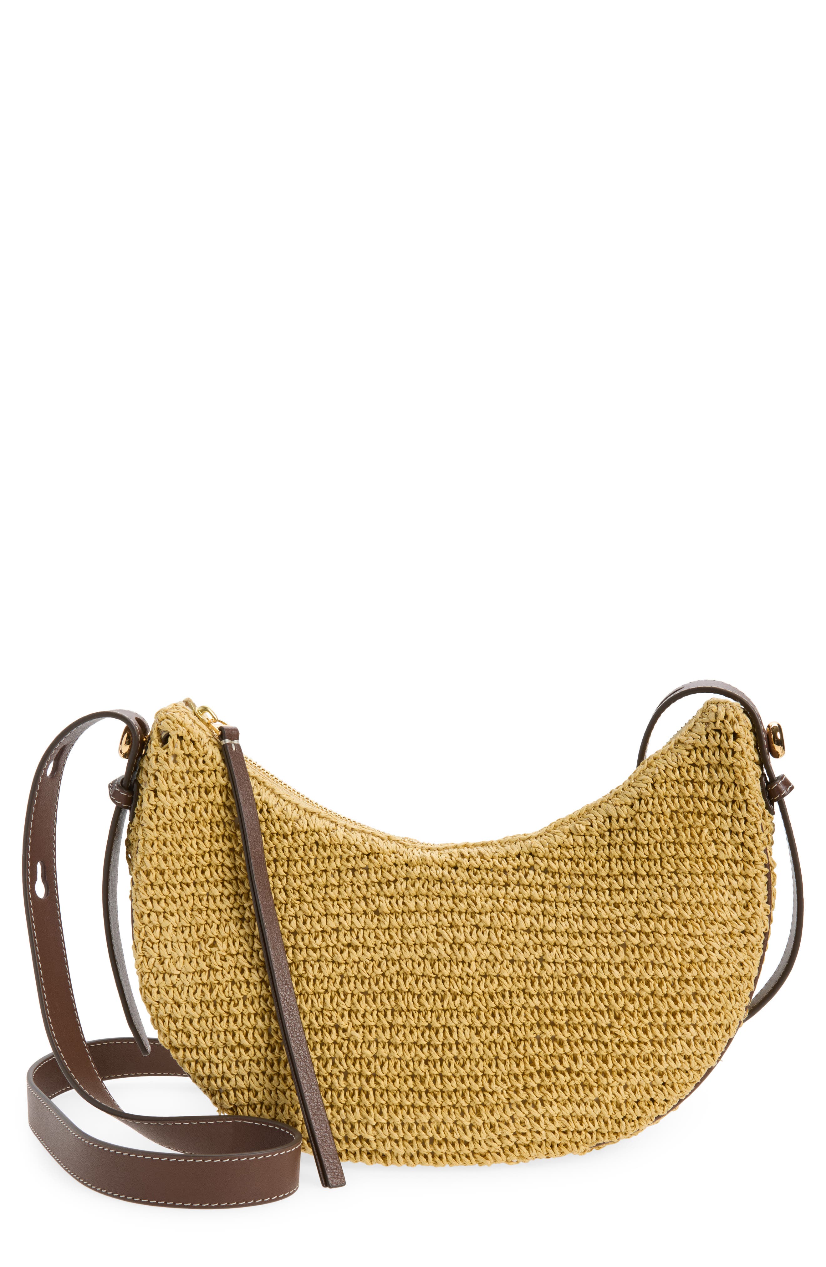 Romy Straw Half Moon Bag, Main, color, NATURAL