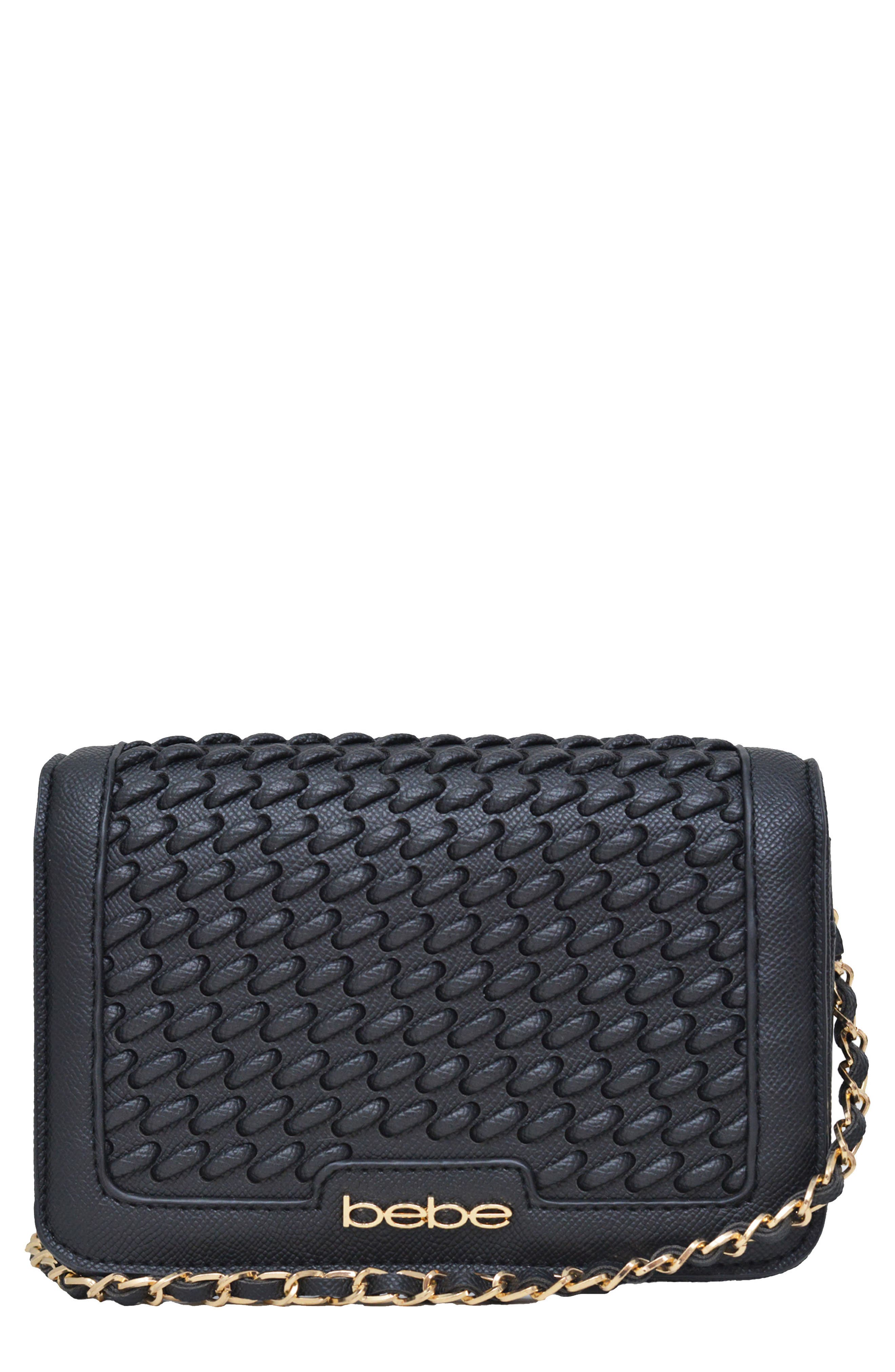 bebe Katriel Woven Crossbody Bag, Main, color, Black
