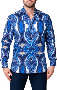 Maceoo Fibonacci Oilspill Blue Cotton Button-Up Shirt