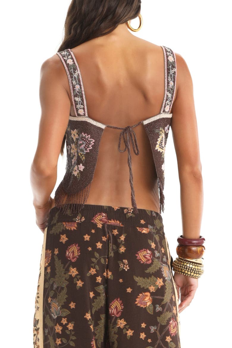 Aida Zafra Beaded Crop Swim Cover-Up Top, Alternate, color, BROWN MULTI