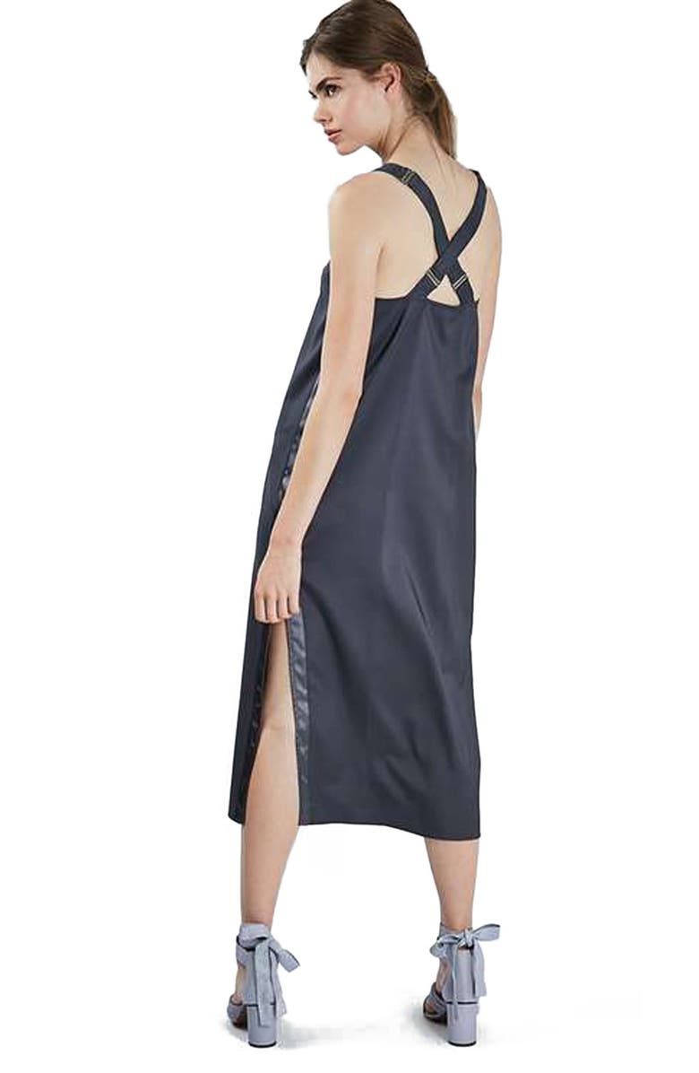 Topshop 'Mango' Satin Dungaree Side Split Midi Slipdress, Alternate, color,
