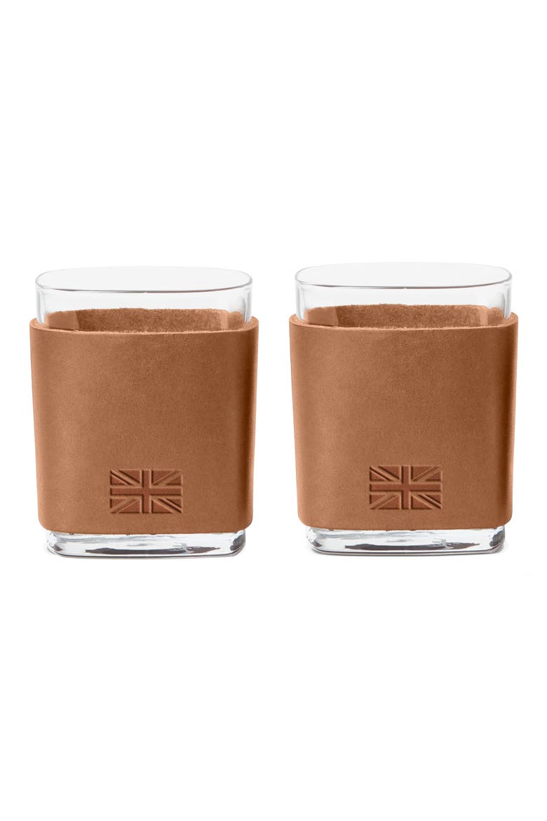 Set of 2 Leather Wrapped Glasses, Main, color, LIGHT BROWN
