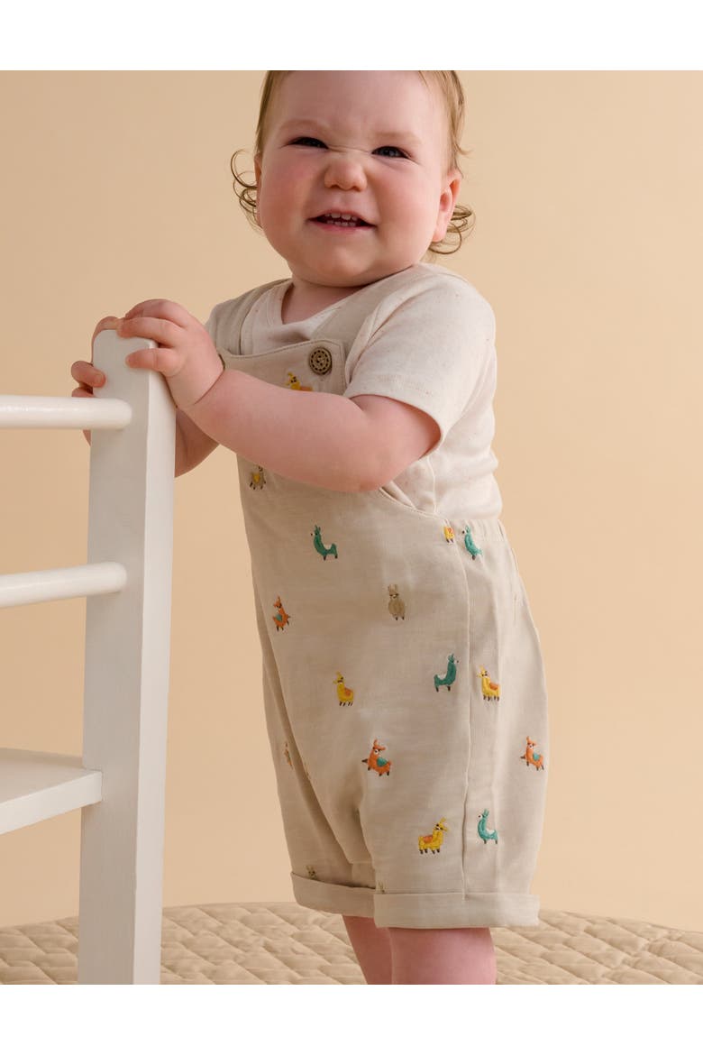 Turtle Broderie Overall and Tee Set, Alternate, color, Llama Broderie
