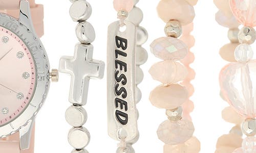 American Exchange Silicone Strap Watch & Assorted Bracelets Set, 38mm In Pink