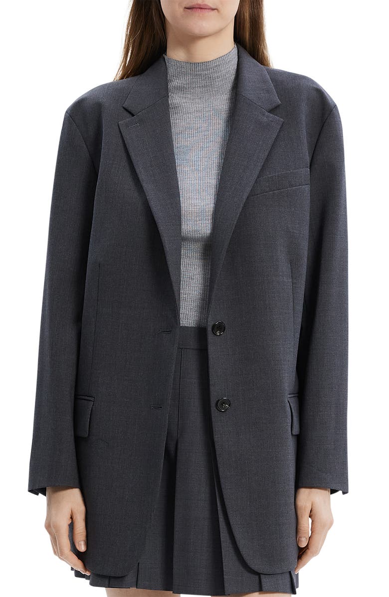 Theory Stretch Wool Blend Blazer, Main, color, Charcoal Melange
