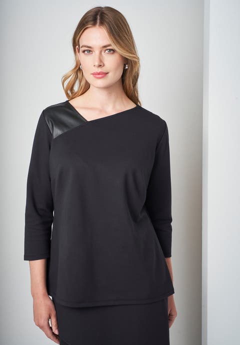 Mixed Media Ponte Faux Leather Top (Plus Available)