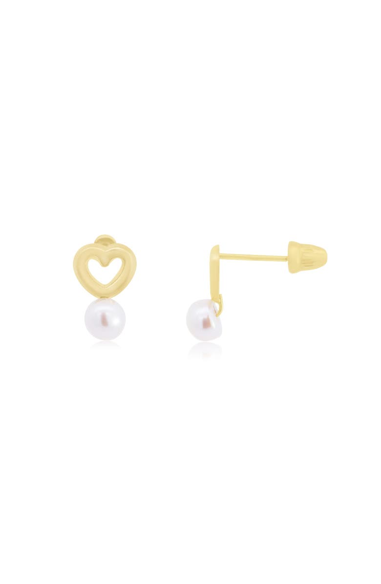 The Lovery Fine Jewelry Baby Pearl Heart Screw Back Stud Earrings, Main, color, Yellow Gold