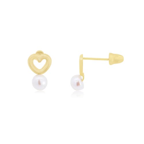 The Lovery Fine Jewelry Baby Pearl Heart Screw Back Stud Earrings In Gold
