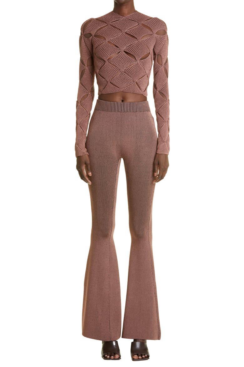 Argyle Lace Cutout Crop Sweater, Alternate, color, SHINY SOIL