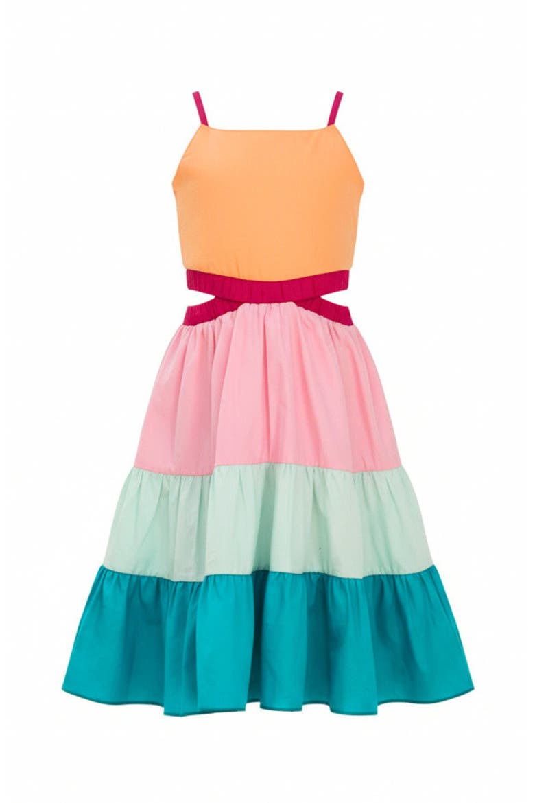 Sunset Sorbet Tiered Colorblock Dress, Main, color, Yellow