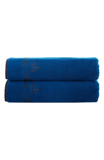 Brooks Brothers Contrast Frame 2 Piece Turkish Cotton Bath Towel Set Bedding In Blue