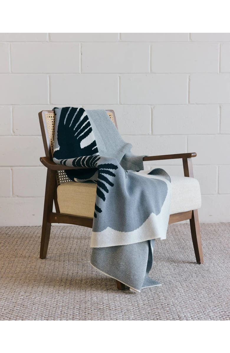 Biquette Crows Knit Throw Blanket, Alternate, color, Pale Sky