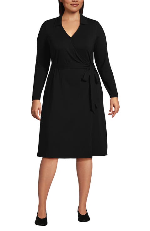 Plus Size Cotton Modal Collared Wrap Dress