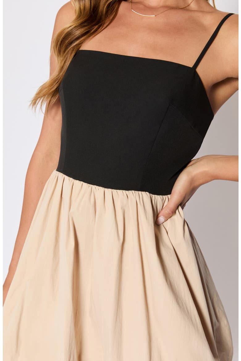 Colette Mixed Media Bubble Hem Minidress (Nordstrom Exclusive), Alternate, color, BLACK/ KHAKI