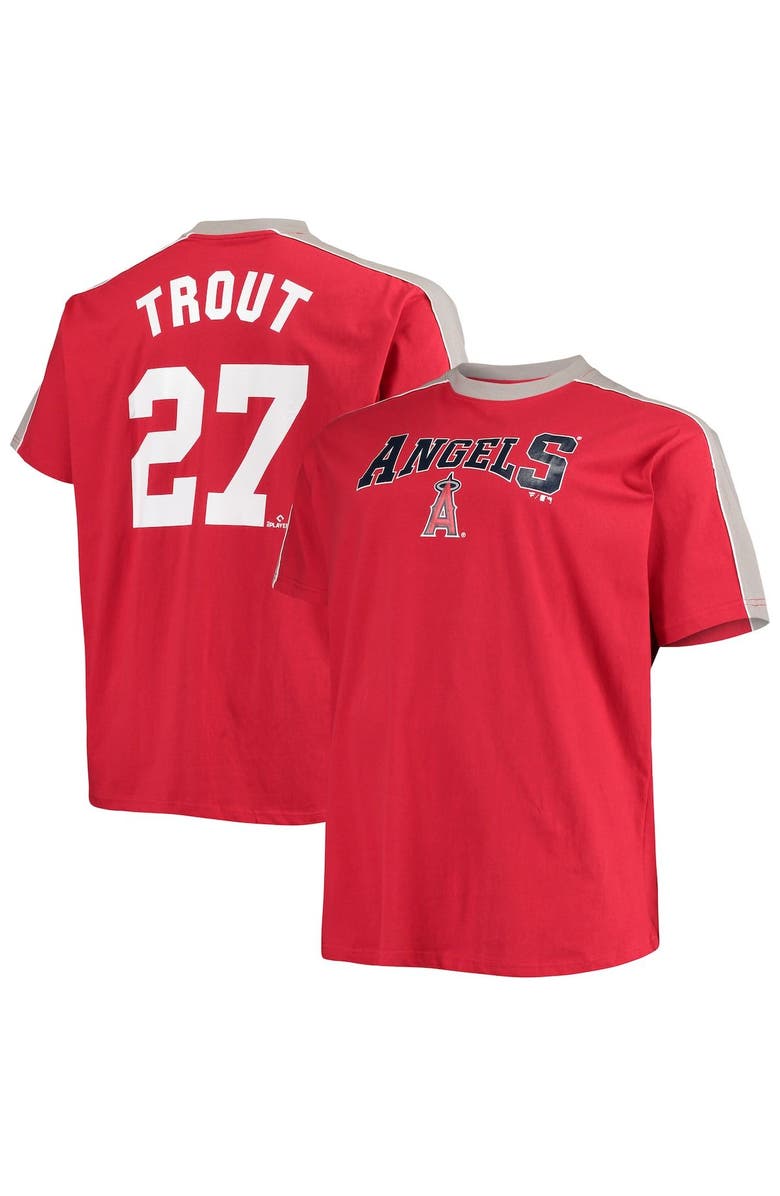 PROFILE Men's Mike Trout Red/Silver Los Angeles Angels Big & Tall Fashion Piping Player T-Shirt, Main, color, Red