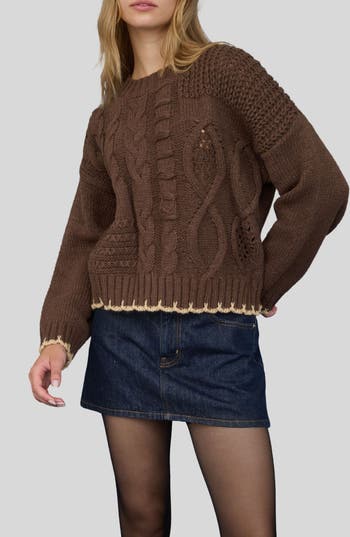 Blu Pepper Mixed Cable Knit Sweater In Brown