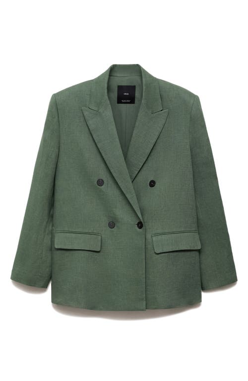 Shop Mango Double Breasted Linen Blazer In Medium Green