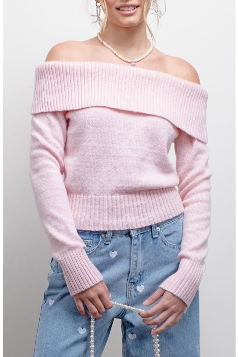 Off the Shoulder Crop Sweater, Main, color, PINK