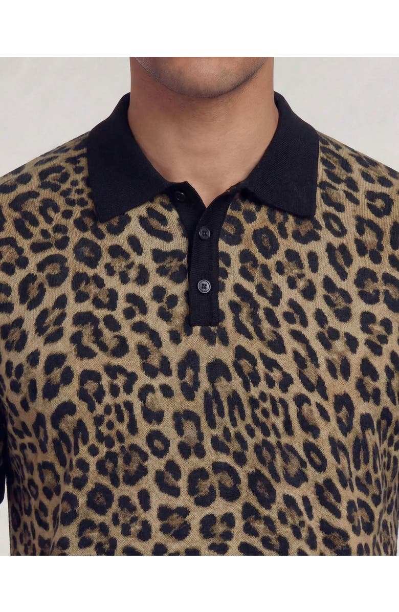 Lords of Harlech Leopard Mens Merino Silk Cashmere Polo, Alternate, color, Leopard Brown