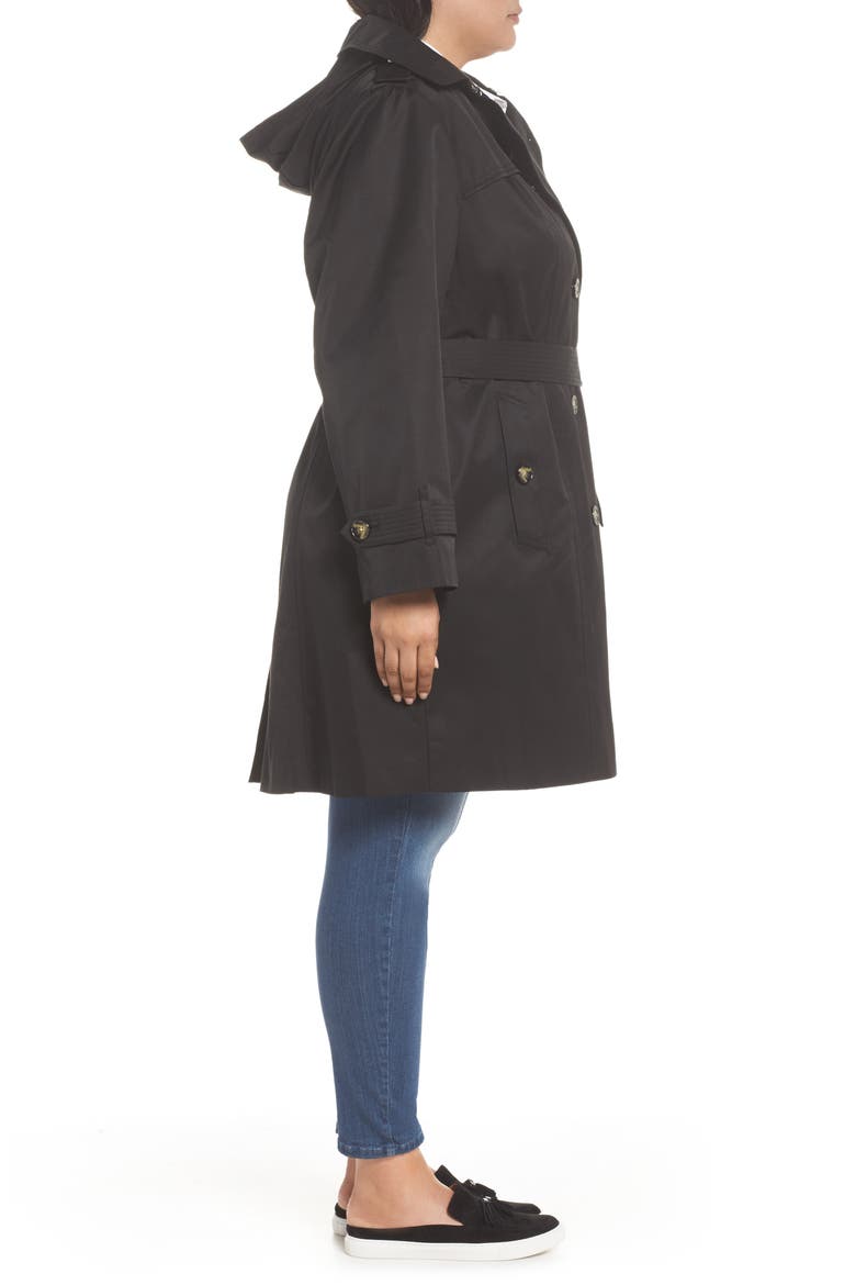 Hooded Double Breasted Trench Coat, Alternate, color, BLACK