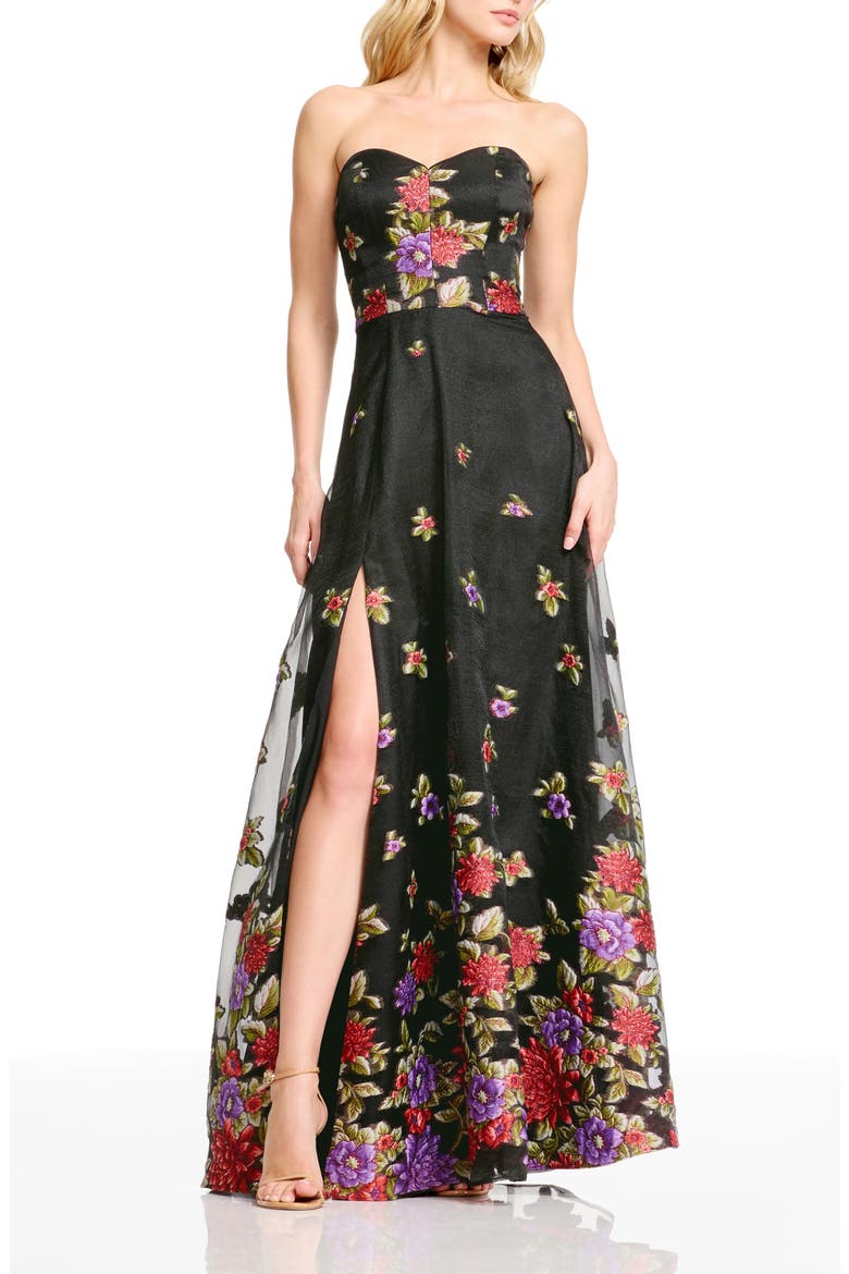 Imogen Floral Strapless Gown, Main, color, BLACK MULTI