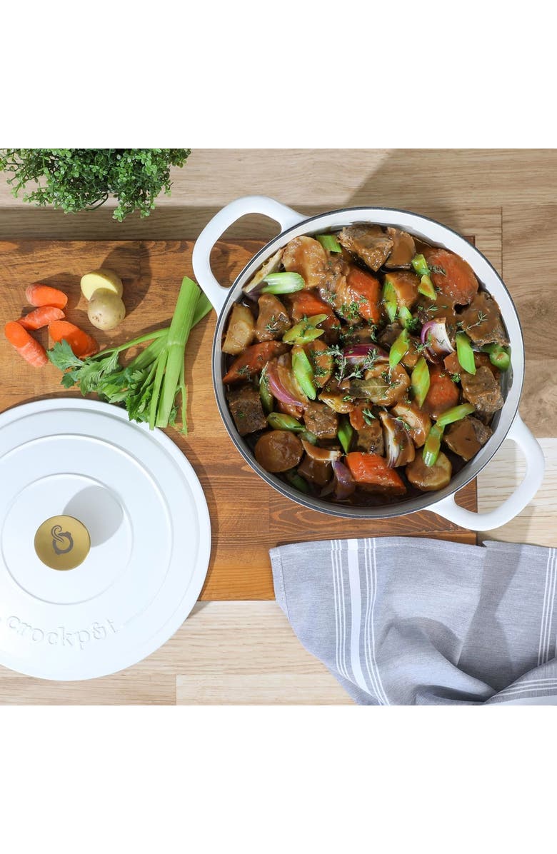 Crockpot 7 Quart Round Enameled Cast Iron Dutch Oven with Lid, Alternate, color, White