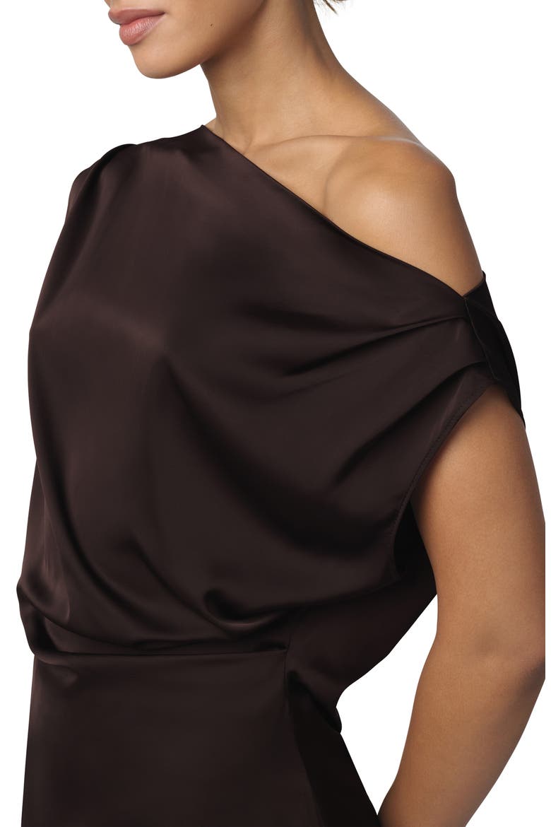 The Isla Drape One-Shoulder Satin Top, Alternate, color, ESPRESSO