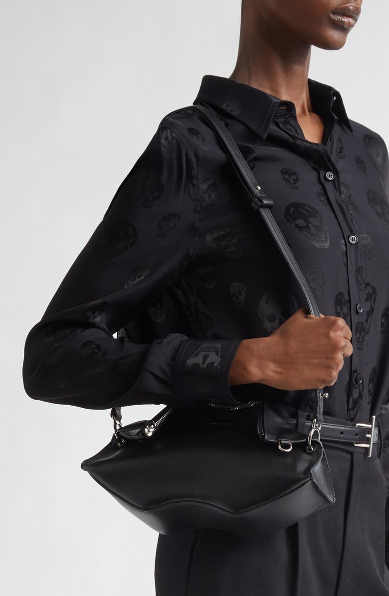 McQueen Manta Leather Clutch, Alternate, color, Black/ Silver