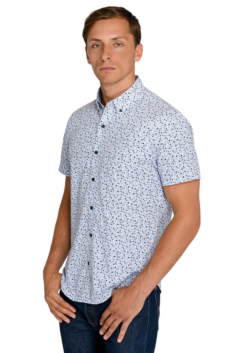 Tulip Floral Short Sleeve Stretch Button-Up Shirt, Alternate, color, WHITE/ BLUE
