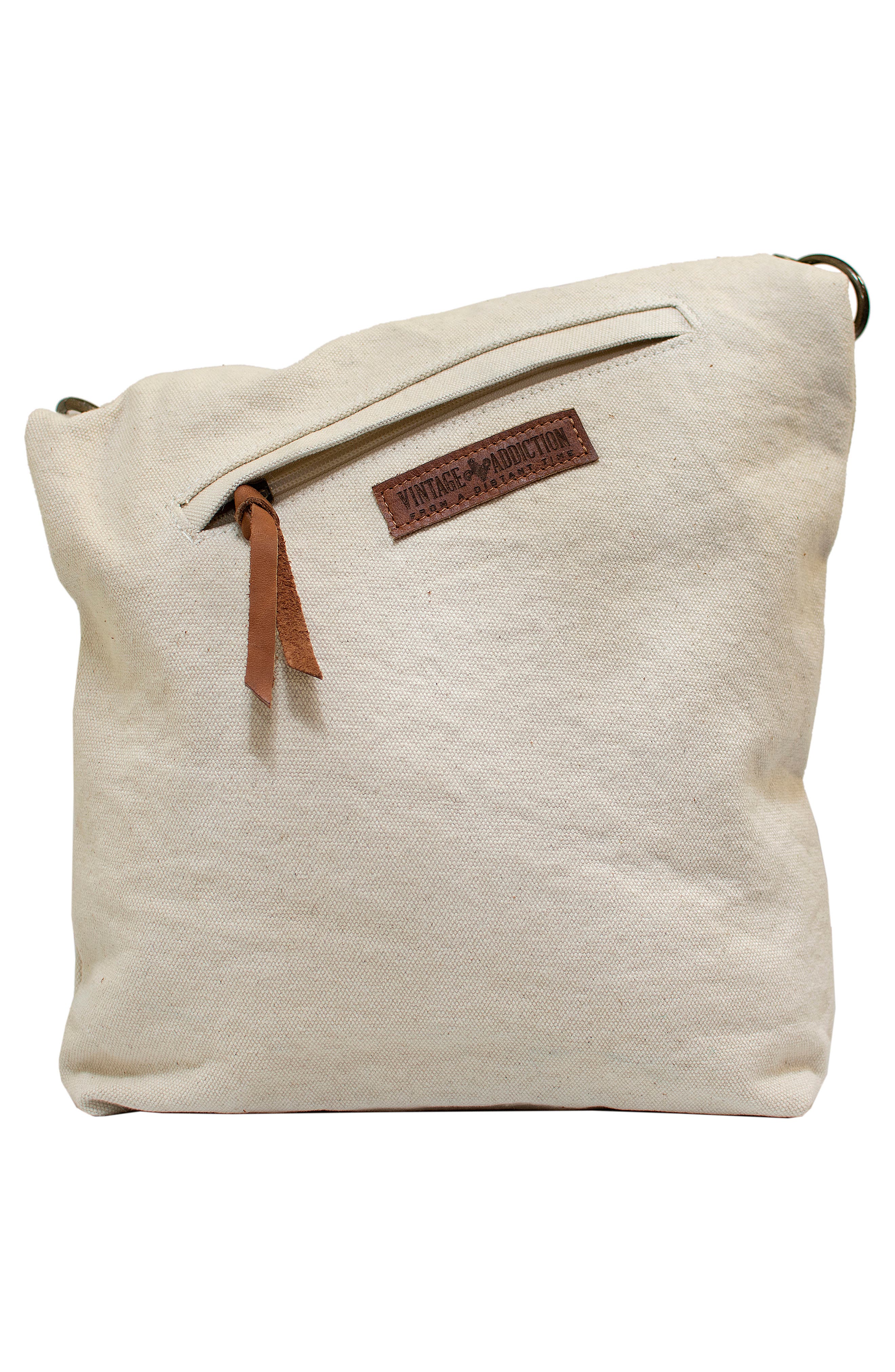 VINTAGE ADDICTION Canvas & Leather Crossbody Bag, Alternate, color, Ivory