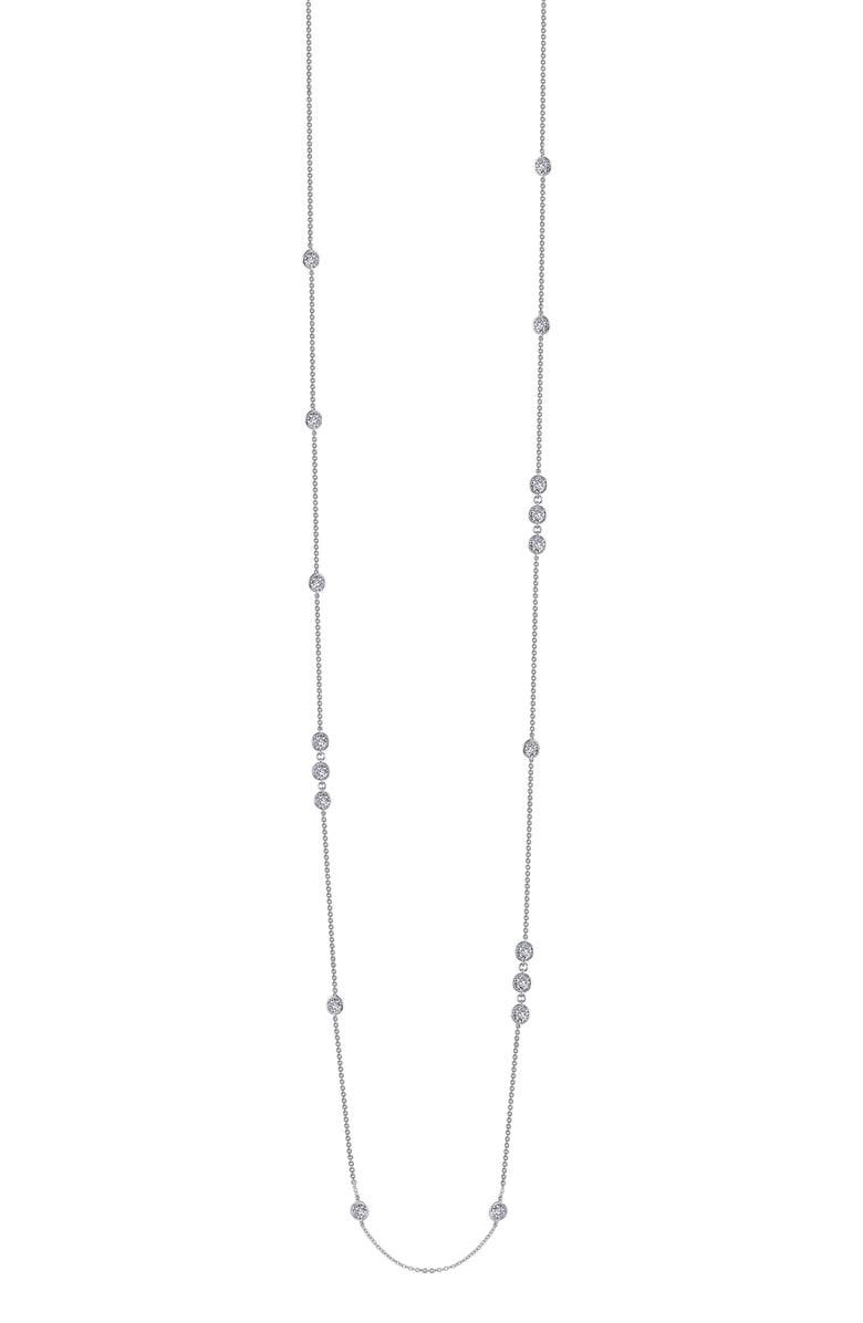 Lafonn Long Simulated Diamond Station Necklace, Alternate, color, Silver