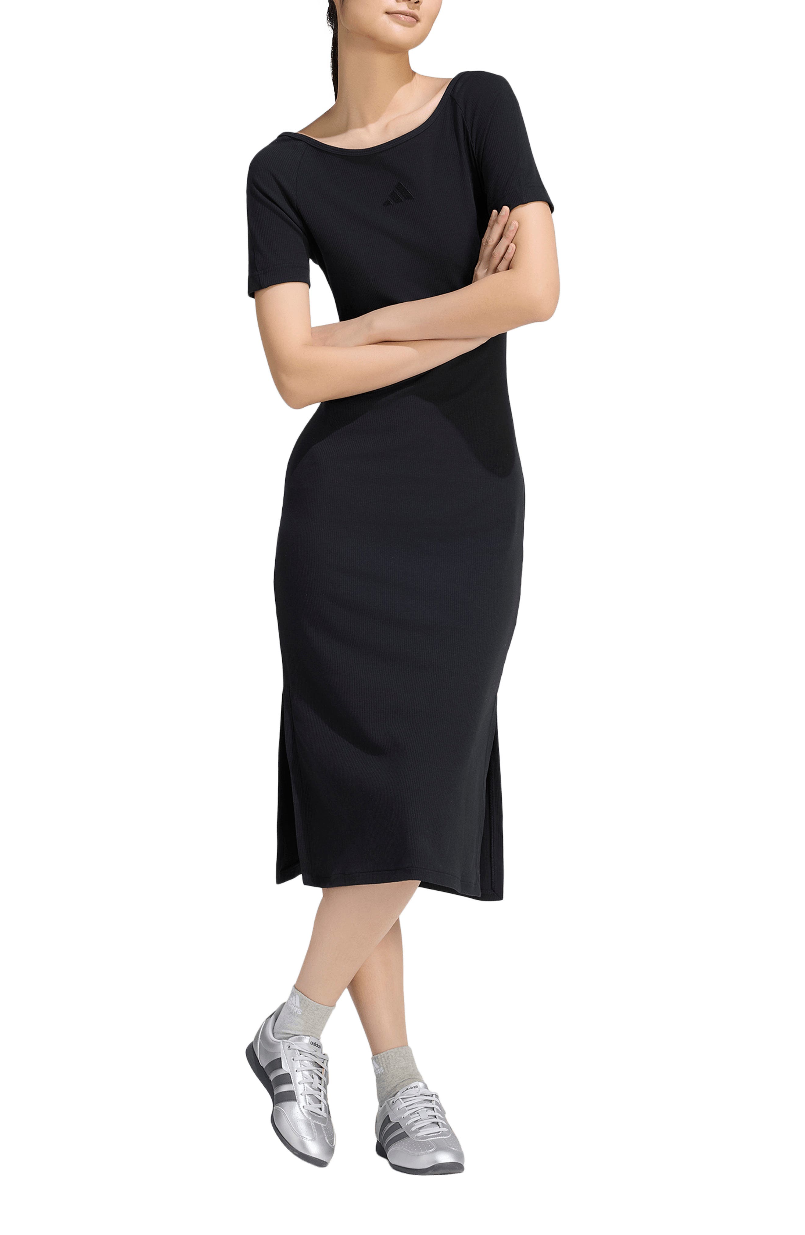 Rib Short Sleeve Midi Dress