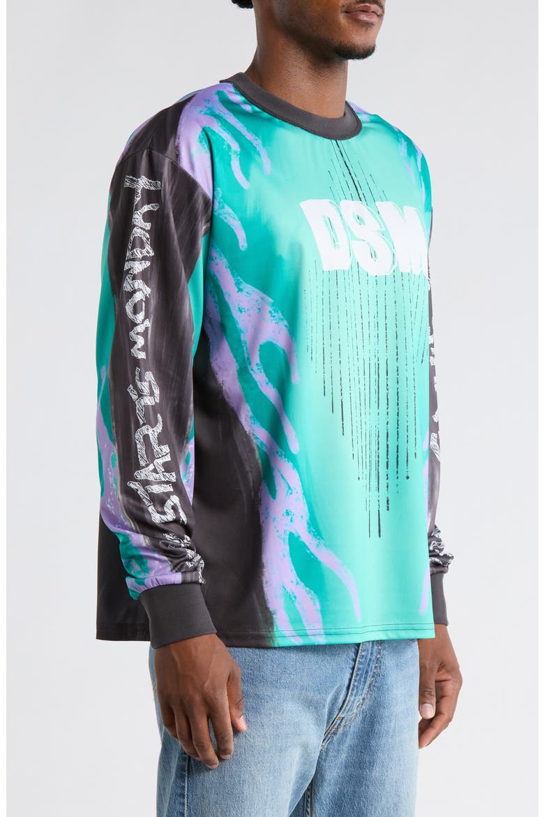 Flame Logo Detail Long Sleeve Top, Alternate, color, TEAL/PURPLE