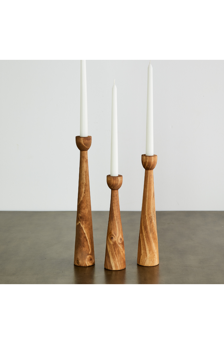 kanju Interiors Tapered Candlestick Holder Pine Wood Cognac, Espresso, Natural, Main, color, Cognac
