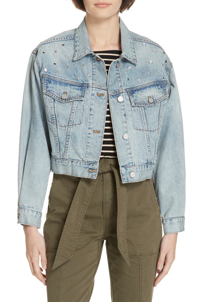 La Vie Rebecca Taylor Embellished Denim Jacket, Main, color, 